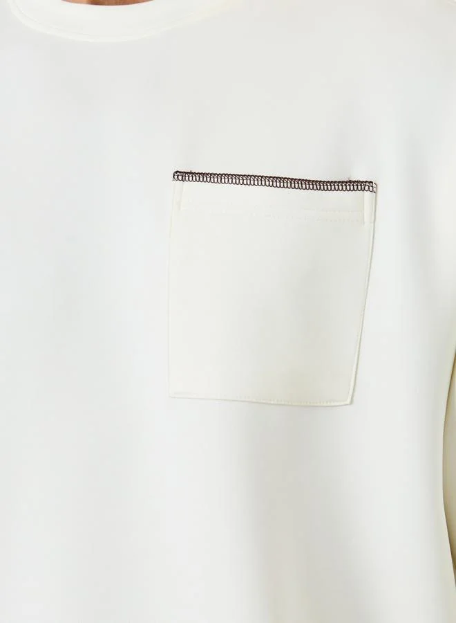 Styli Men Cream Boxy Fit T-Shirt with Contrast Stitching